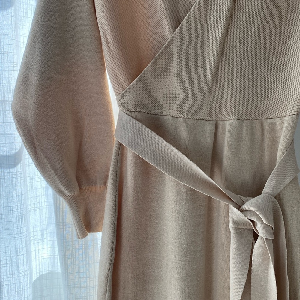 Batwing Sleeve Slit Belted Sweater Dresses